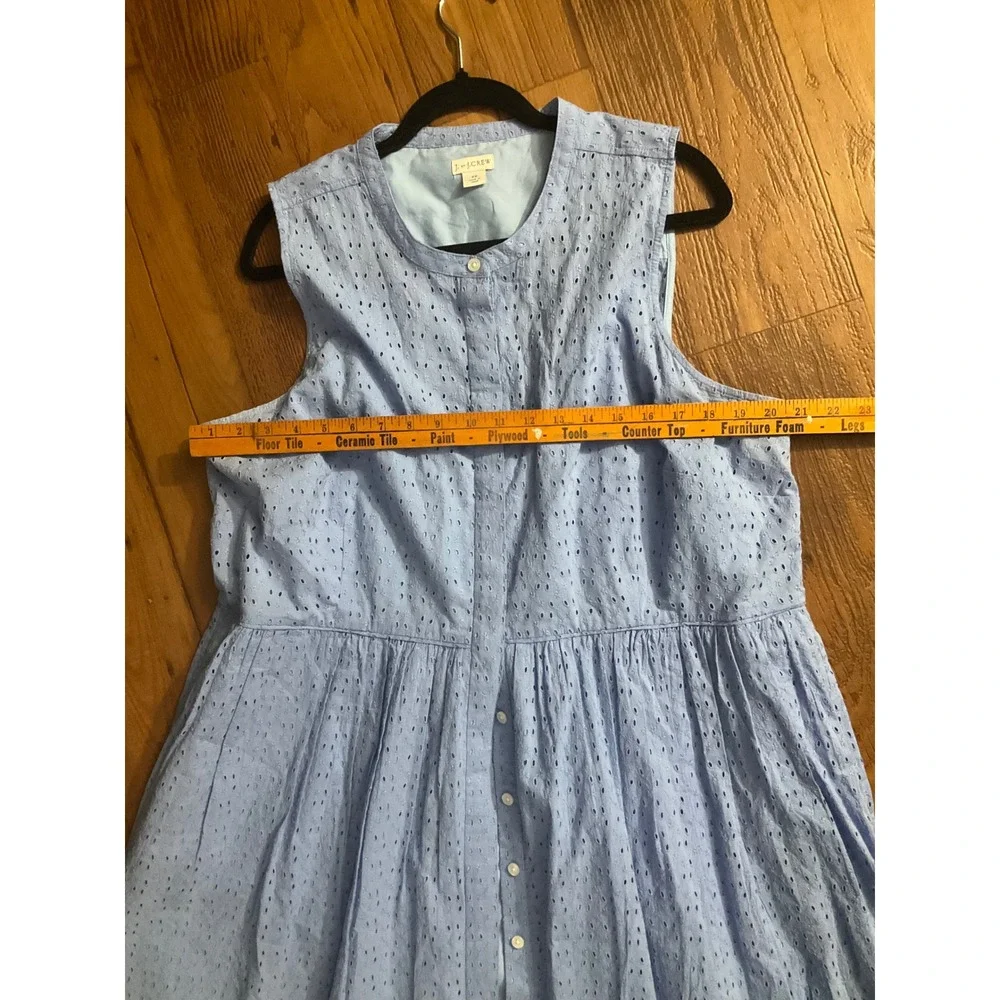 J. Crew Blue Eyelet Sleeveless Button Front Shirt Dress Size 22 Cotton